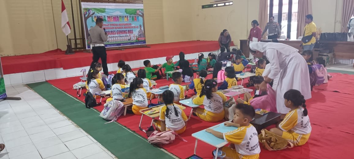 Puluhan Anak TK di Gunung Mas Ikuti Lomba Menggambar Sambut HUT RI ke-80